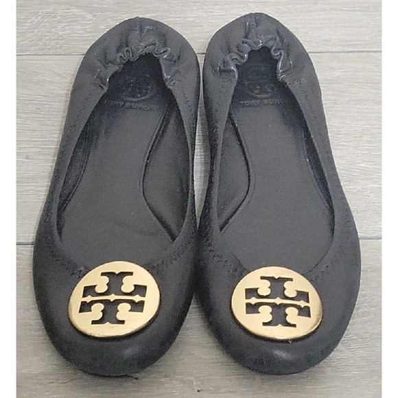 Tory Burch Shoes - Tory Burch Minnie Ballet Flat Black Gold Size 7.5 M‎